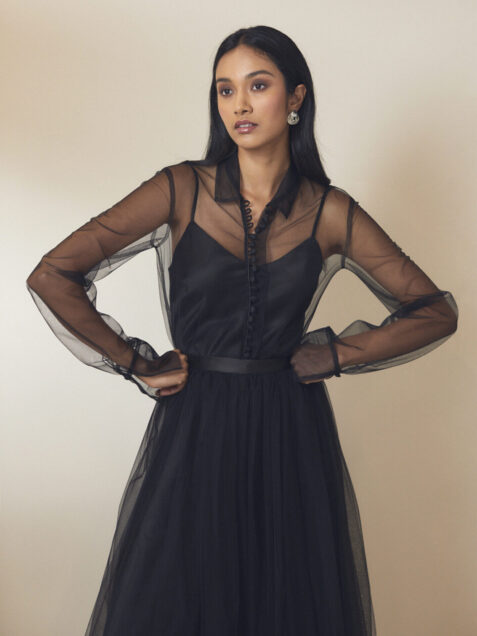 Clair black tulle blouse